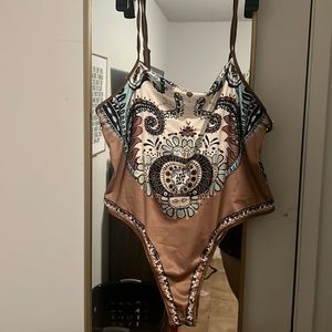 Brown printed bodysuit